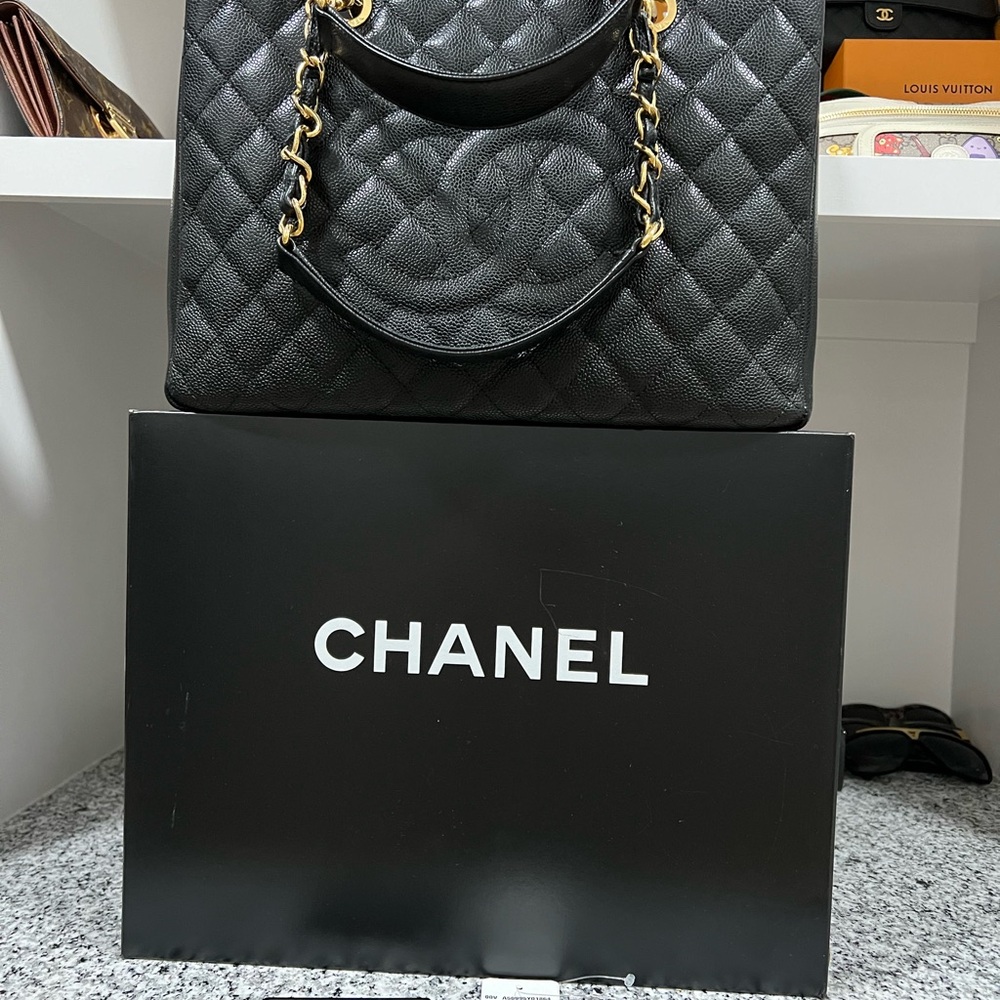 100% Authentic Chanel Caviar Quilted Grand
Shopping Tote Black Leather